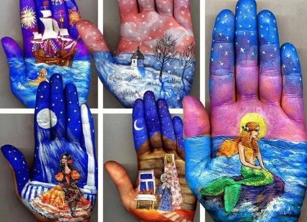 Una pintora muestra su arte en la palma de la mano 1 Una pintora muestra su arte en la palma de la mano 2