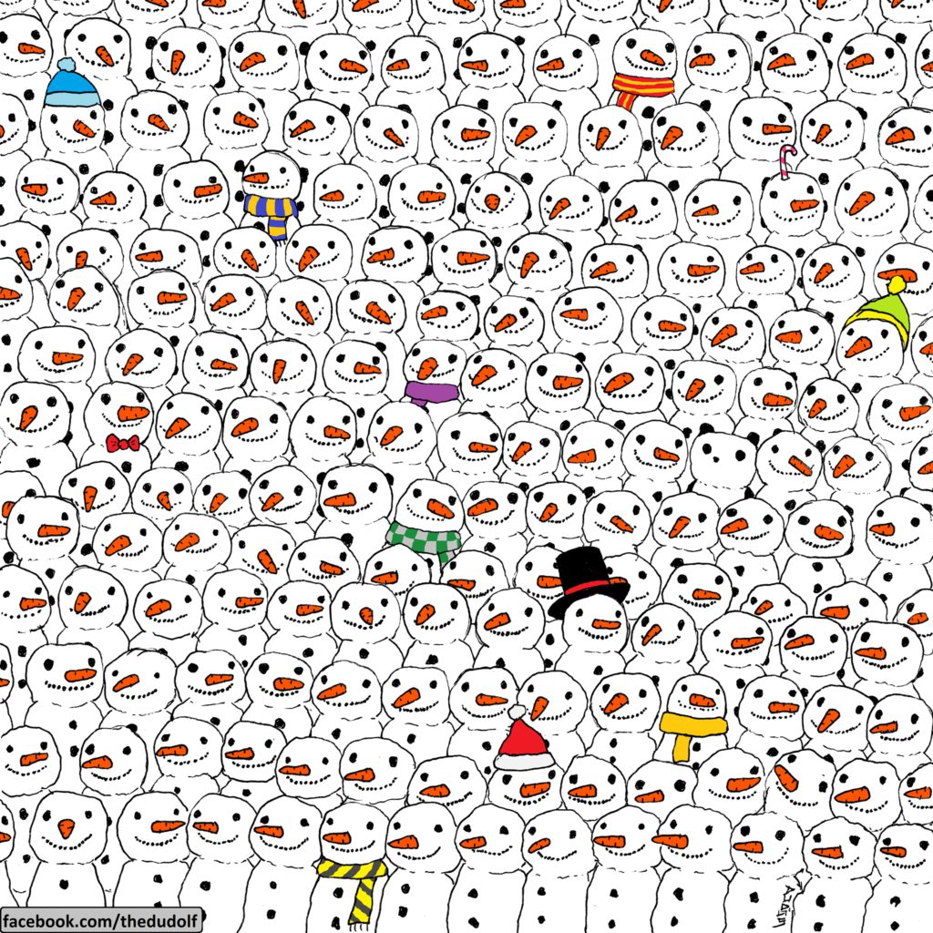 ¿Puedes encontrar al panda entre los muñecos de nieve? ¿Puedes encontrar al panda entre los muñecos de nieve? 1