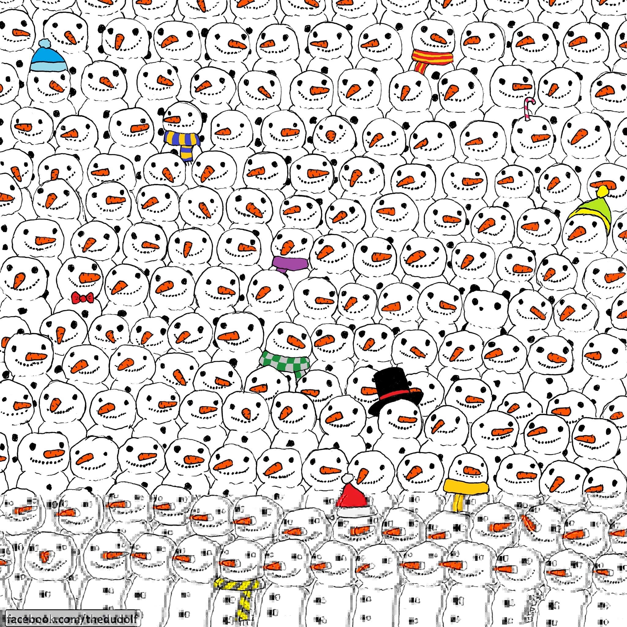 ¿Puedes encontrar al panda entre los muñecos de nieve? 1 ¿Puedes encontrar al panda entre los muñecos de nieve? 2