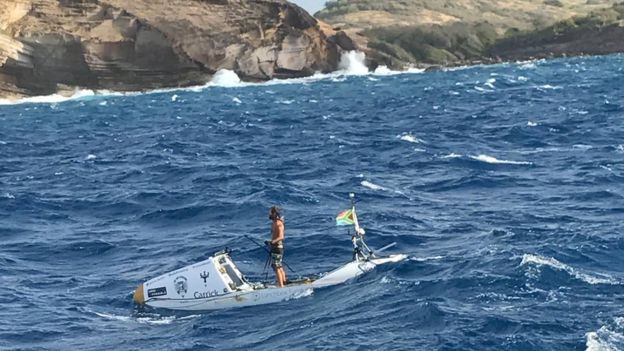 Chris Bertish el hombre que cruzó el océano Atlántico solo con un remo y una tabla 2 Chris Bertish a su llegada a Antigua
